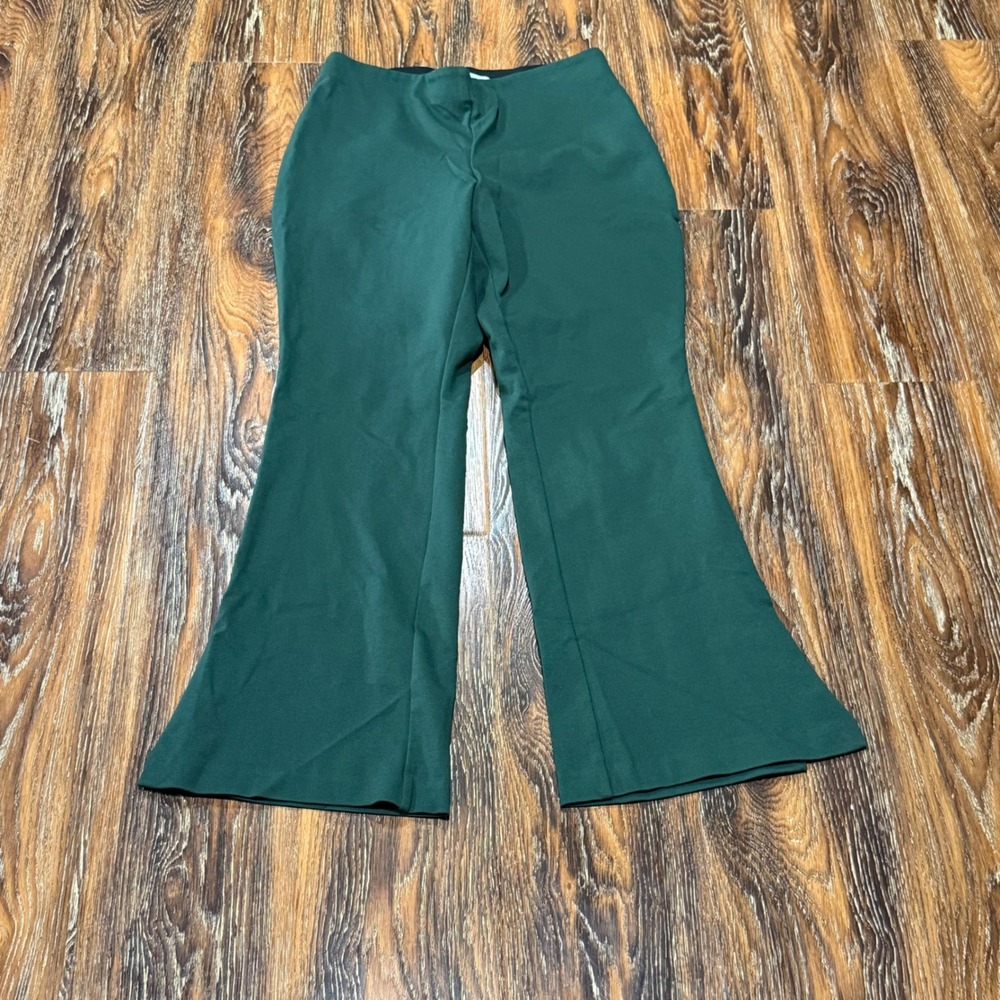 Calvin Klein Womens Forest Green Flare Leg Pull On Ponte Pants Side Slit Small - Picture 1 of 7